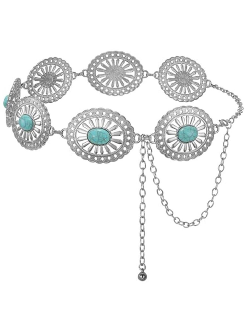 Women's Western Concho Chain Belt Silver Metal Cowgirl Waist Belt Adjustable